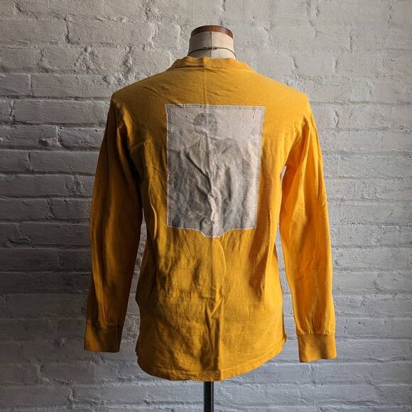 Vintage Yellow Crewneck Longsleeve Tee Thrashed Print Single Stitch Tshirt Top - Picture 7 of 11